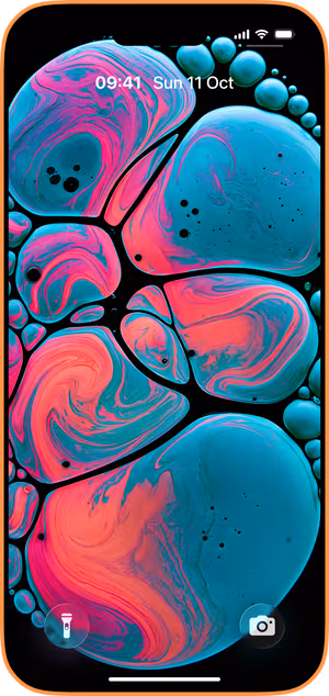 Wallpaper preview on iPhone 17 Pro Max running iOS 26 - Teal Pink Fluid Bubbles