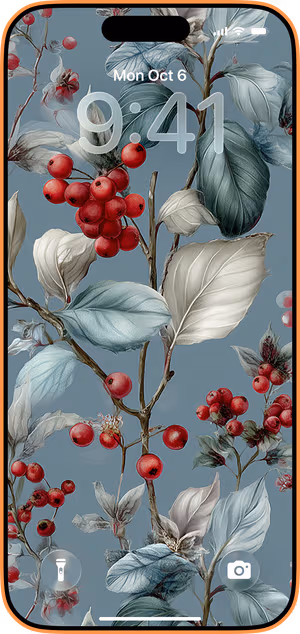 Wallpaper preview on iPhone 17 Pro Max running iOS 26 - berry botanical closeup