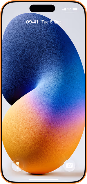 Wallpaper preview on iPhone 17 Pro Max running iOS 26 - Blue Orange Abstract Egg