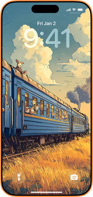 Wallpaper preview on iPhone 17 Pro Max running iOS 26 - Sunset Blue Train