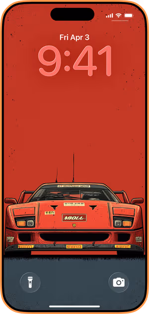 Wallpaper preview on iPhone 17 Pro Max running iOS 26 - Scarlet Supercar Front