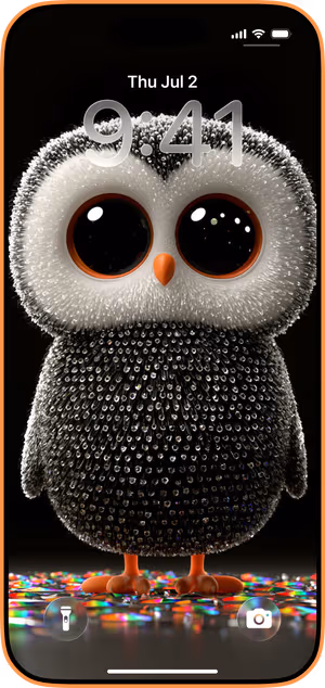 Wallpaper preview on iPhone 17 Pro Max running iOS 26 - Crystal Bead Owl