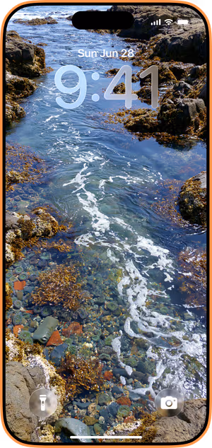 Wallpaper preview on iPhone 17 Pro Max running iOS 26 - Coastal Tidepool Clarity