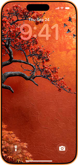 Wallpaper preview on iPhone 17 Pro Max running iOS 26 - Red Blossom Branch