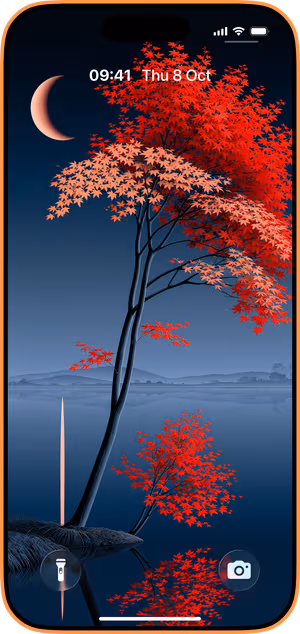 Wallpaper preview on iPhone 17 Pro Max running iOS 26 - Moonlit Japanese Maple
