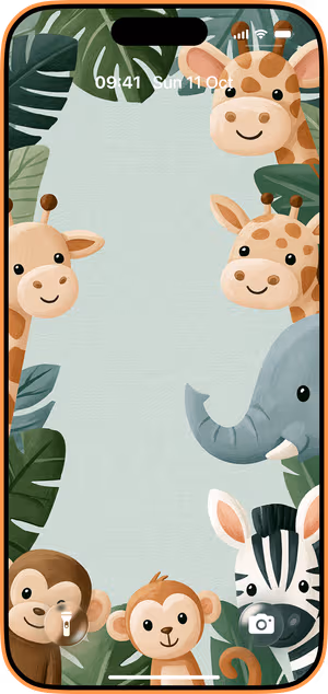 Wallpaper preview on iPhone 17 Pro Max running iOS 26 - Mint Safari Animal Parade