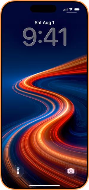 Wallpaper preview on iPhone 17 Pro Max running iOS 26 - Neon S Curve