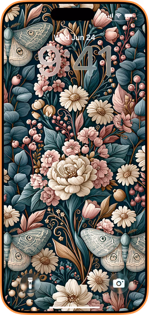 Wallpaper preview on iPhone 17 Pro Max running iOS 26 - Teal Vintage Blooms