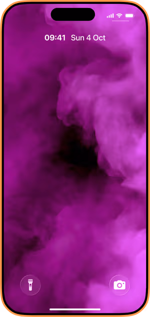 Wallpaper preview on iPhone 17 Pro Max running iOS 26 - Purple Smoke Flow