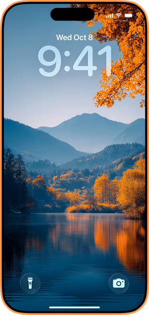 Wallpaper preview on iPhone 17 Pro Max running iOS 26 - Golden Lake Reflection