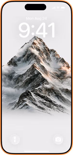 Wallpaper preview on iPhone 17 Pro Max running iOS 26 - Snowy Mountain Peak