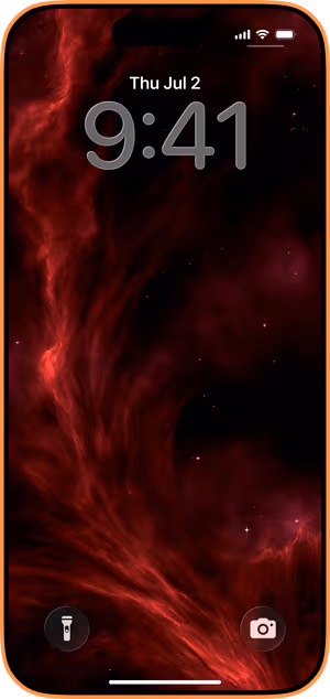 Wallpaper preview on iPhone 17 Pro Max running iOS 26 - Crimson Nebula Filament