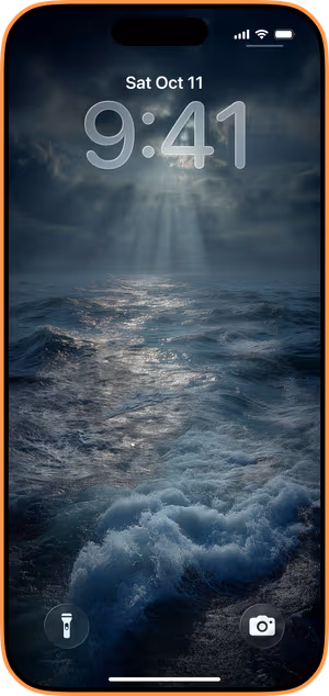 Wallpaper preview on iPhone 17 Pro Max running iOS 26 - Moonlit Ocean Waves