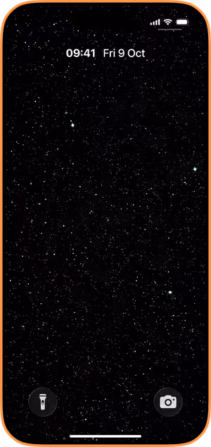 Wallpaper preview on iPhone 17 Pro Max running iOS 26 - Midnight Starfield