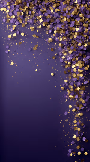 Glamorous confetti centered on a deep purple background with metallic gold flecks ultra HD 8K background