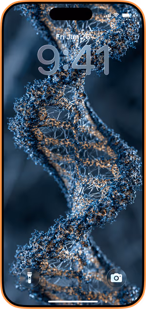 Wallpaper preview on iPhone 17 Pro Max running iOS 26 - Luminous DNA Helix