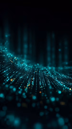 Futuristic neon particle wave centered on a dark teal background with glowing bokeh depth ultra HD image.