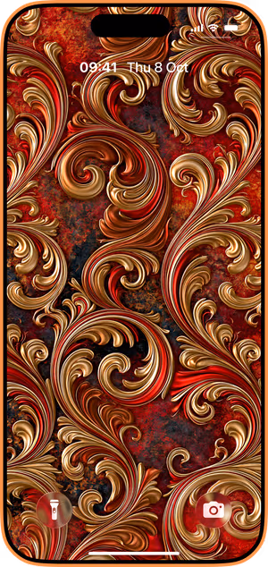 Wallpaper preview on iPhone 17 Pro Max running iOS 26 - Ornate Baroque Swirls