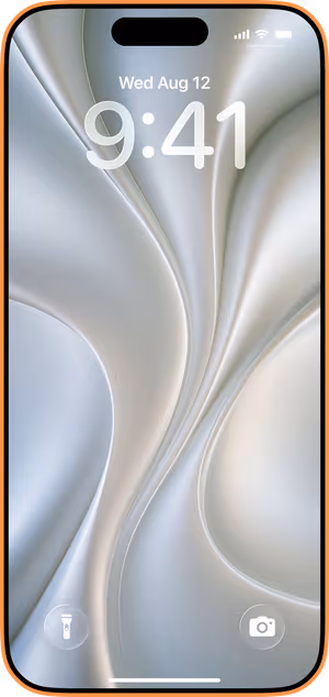 Wallpaper preview on iPhone 17 Pro Max running iOS 26 - Silver Flowing Curves