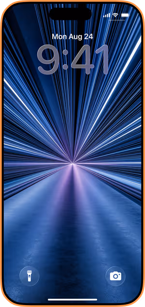 Wallpaper preview on iPhone 17 Pro Max running iOS 26 - Blue Light Tunnel