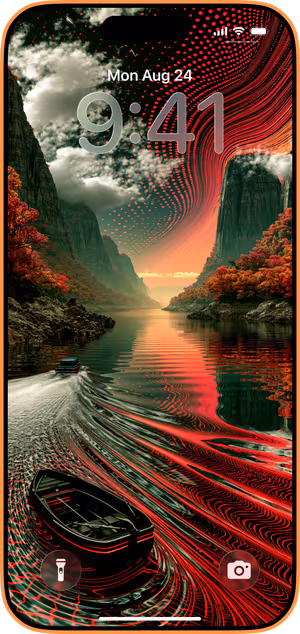 Wallpaper preview on iPhone 17 Pro Max running iOS 26 - Surreal River Canyon