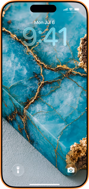 Wallpaper preview on iPhone 17 Pro Max running iOS 26 - Turquoise Gold Geode