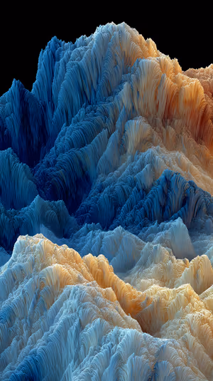 Abstract fractal mountain landscape in vivid blue and orange, ultra detailed 8K art for iPhone lock screen
