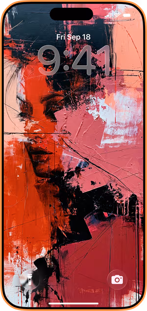 Wallpaper preview on iPhone 17 Pro Max running iOS 26 - Crimson Abstract Painting