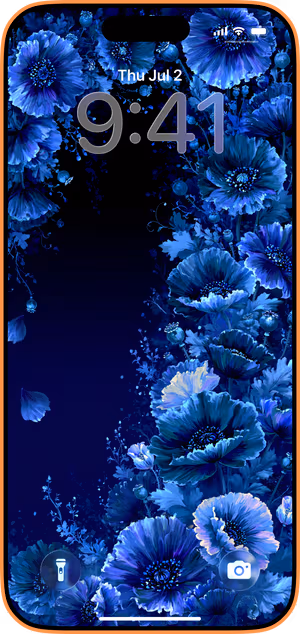 Wallpaper preview on iPhone 17 Pro Max running iOS 26 - Midnight Blue Poppies