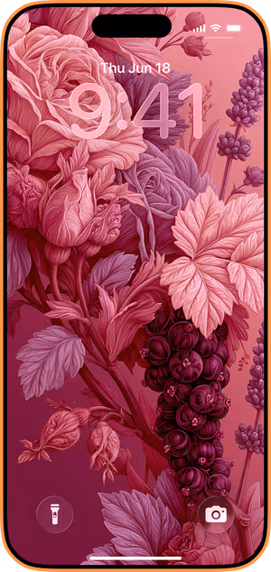 Wallpaper preview on iPhone 17 Pro Max running iOS 26 - Rose Currant Bouquet