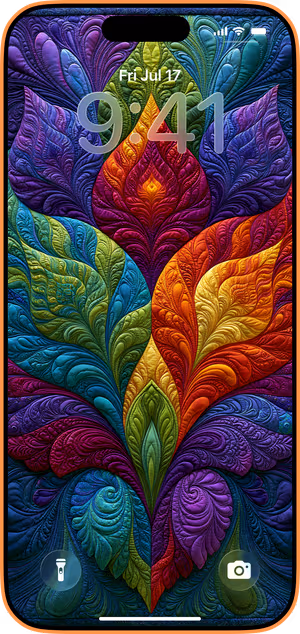 Wallpaper preview on iPhone 17 Pro Max running iOS 26 - Jewel Quilted Leaves