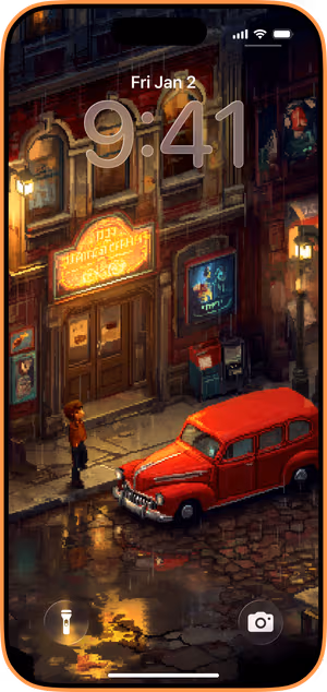 Wallpaper preview on iPhone 17 Pro Max running iOS 26 - Pixel City Nightscape