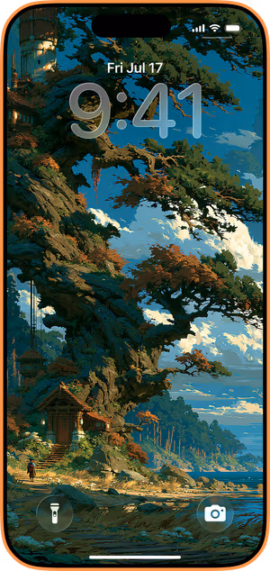 Wallpaper preview on iPhone 17 Pro Max running iOS 26 - Elder Tree Sanctuary