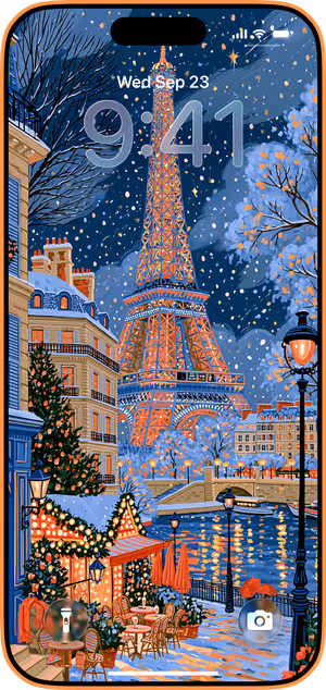 Wallpaper preview on iPhone 17 Pro Max running iOS 26 - Painterly Eiffel Tower Night