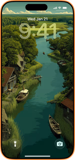 Wallpaper preview on iPhone 17 Pro Max running iOS 26 - Emerald River Cottages