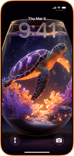Wallpaper preview on iPhone 17 Pro Max running iOS 26 - Glass Tank Turtle