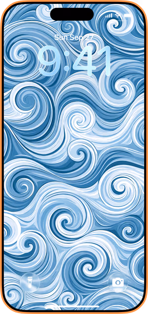 Wallpaper preview on iPhone 17 Pro Max running iOS 26 - Blue Watercolor Swirls