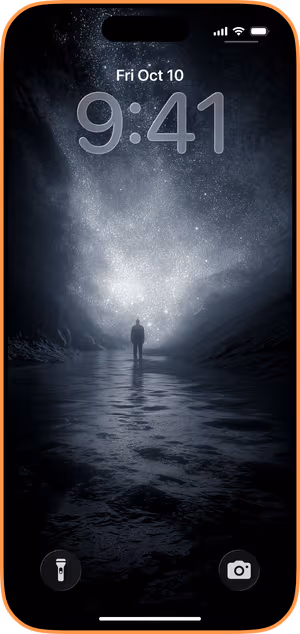Wallpaper preview on iPhone 17 Pro Max running iOS 26 - Starry Cave Silhouette