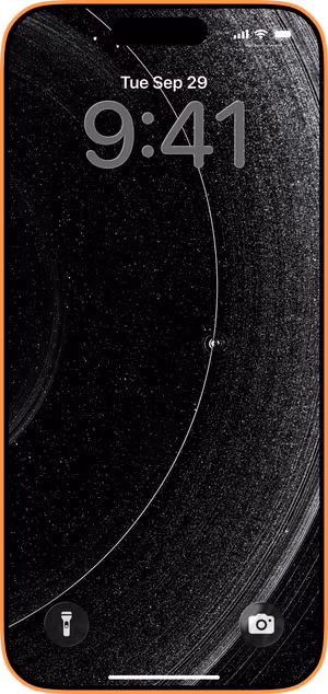 Wallpaper preview on iPhone 17 Pro Max running iOS 26 - Minimalist Saturn Rings