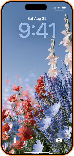 Wallpaper preview on iPhone 17 Pro Max running iOS 26 - Blue Wildflower Meadow