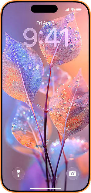 Wallpaper preview on iPhone 17 Pro Max running iOS 26 - Translucent Pastel Leaves