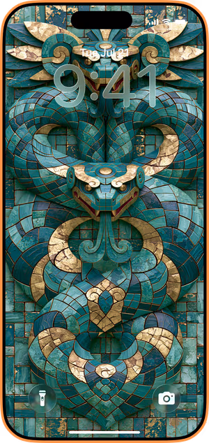 Wallpaper preview on iPhone 17 Pro Max running iOS 26 - Turquoise Serpent Mosaic