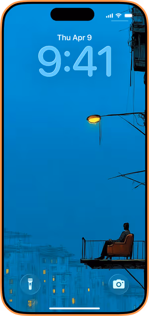 Wallpaper preview on iPhone 17 Pro Max running iOS 26 - Balcony Night Reverie
