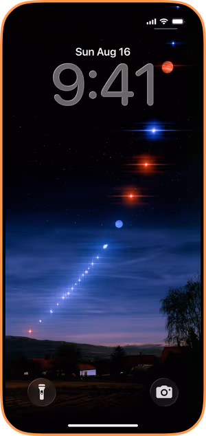 Wallpaper preview on iPhone 17 Pro Max running iOS 26 - Celestial Alignment Night Sky