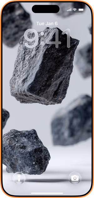 Wallpaper preview on iPhone 17 Pro Max running iOS 26 - Floating Black Rocks