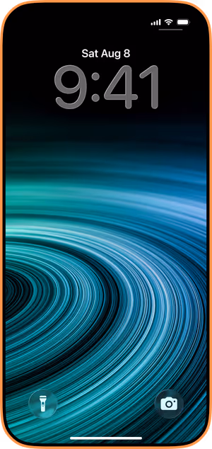 Wallpaper preview on iPhone 17 Pro Max running iOS 26 - Teal Light Trail Rings