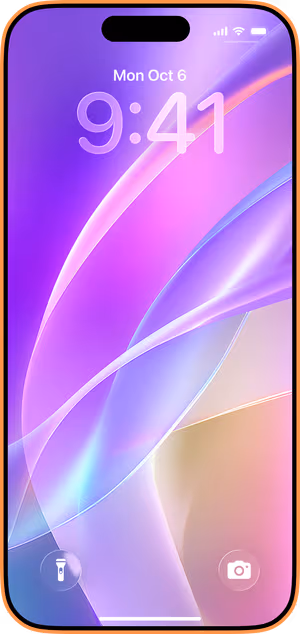 Wallpaper preview on iPhone 17 Pro Max running iOS 26 - Glassy Purple Ribbons