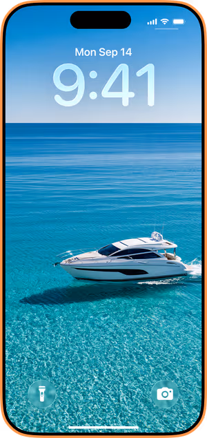 Wallpaper preview on iPhone 17 Pro Max running iOS 26 - Turquoise Yacht Horizon