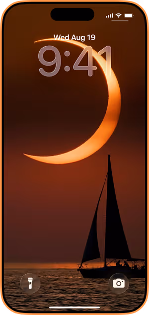 Wallpaper preview on iPhone 17 Pro Max running iOS 26 - Crescent Moon Sailboat