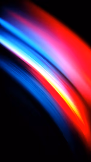 Abstract neon arcs centered on a deep black background with red, blue and yellow light streaks ultra HD 8K wallpaper.